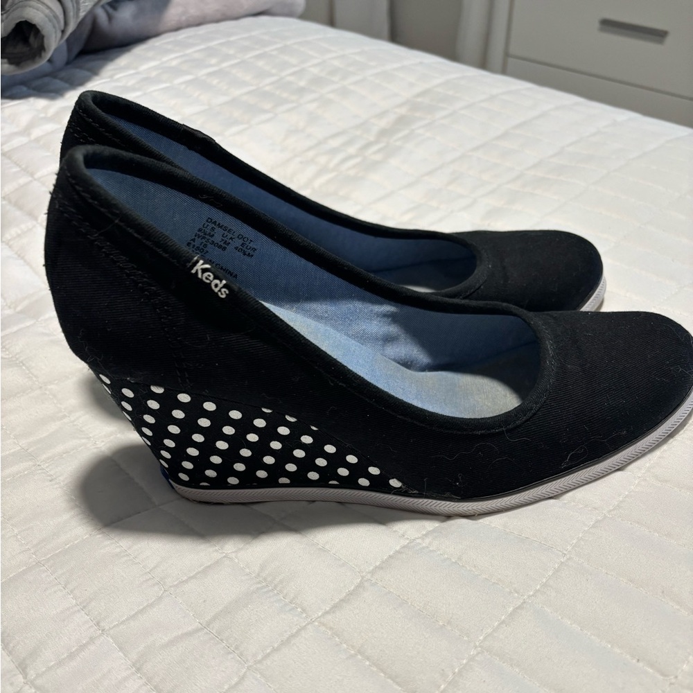 Keds Women's Black and White Polka Dot Wedges